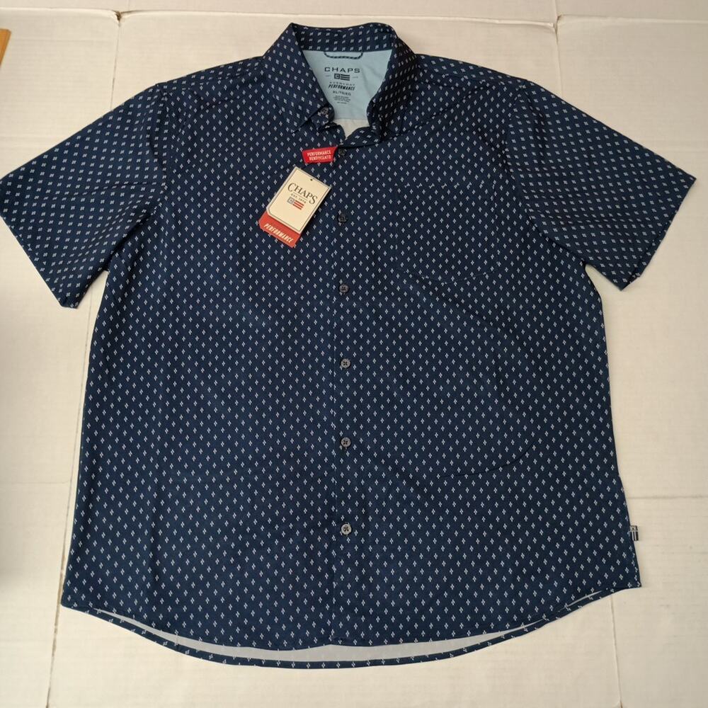 Chaps Everyday Performance Shirt Mens Size XL Ink Blue Stretch Wrinkle Resistant